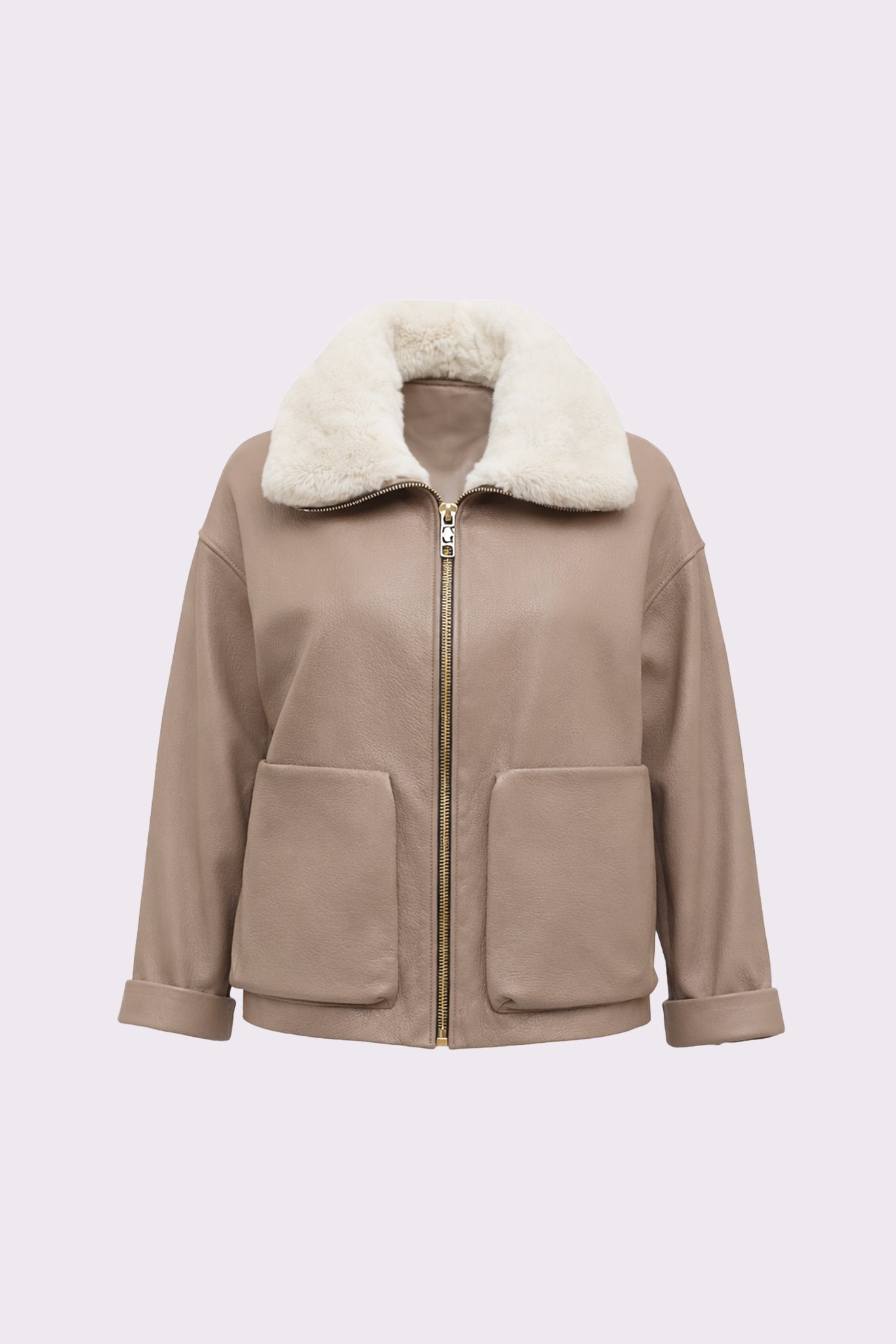 Valya <br> Beige oversized leather jacket