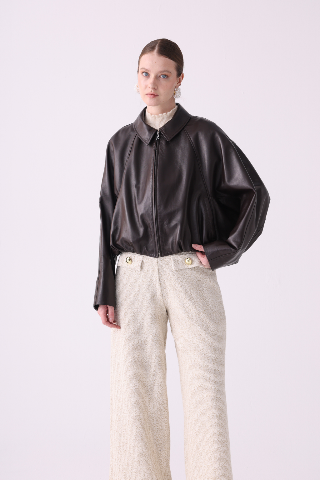 Olyra <br> Relaxed Leather Jacket
