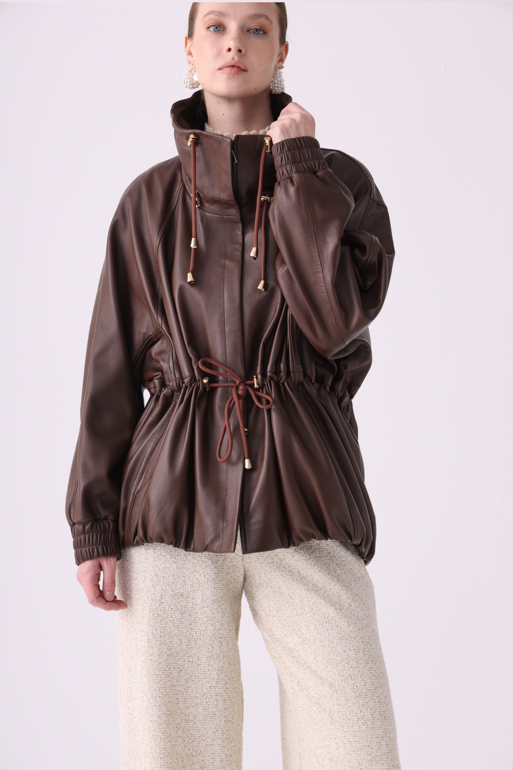 Mora <br> Leather Elastic-Waist Jacket