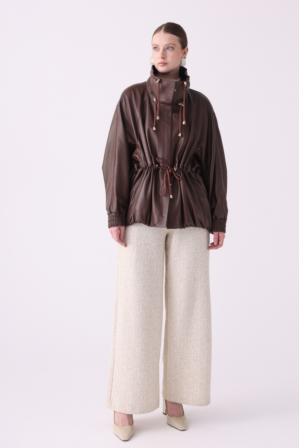 Mora <br> Leather Elastic-Waist Jacket