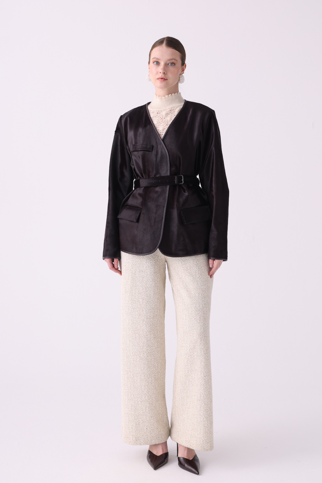 Aura <br> Calf Leather Belted Jacket