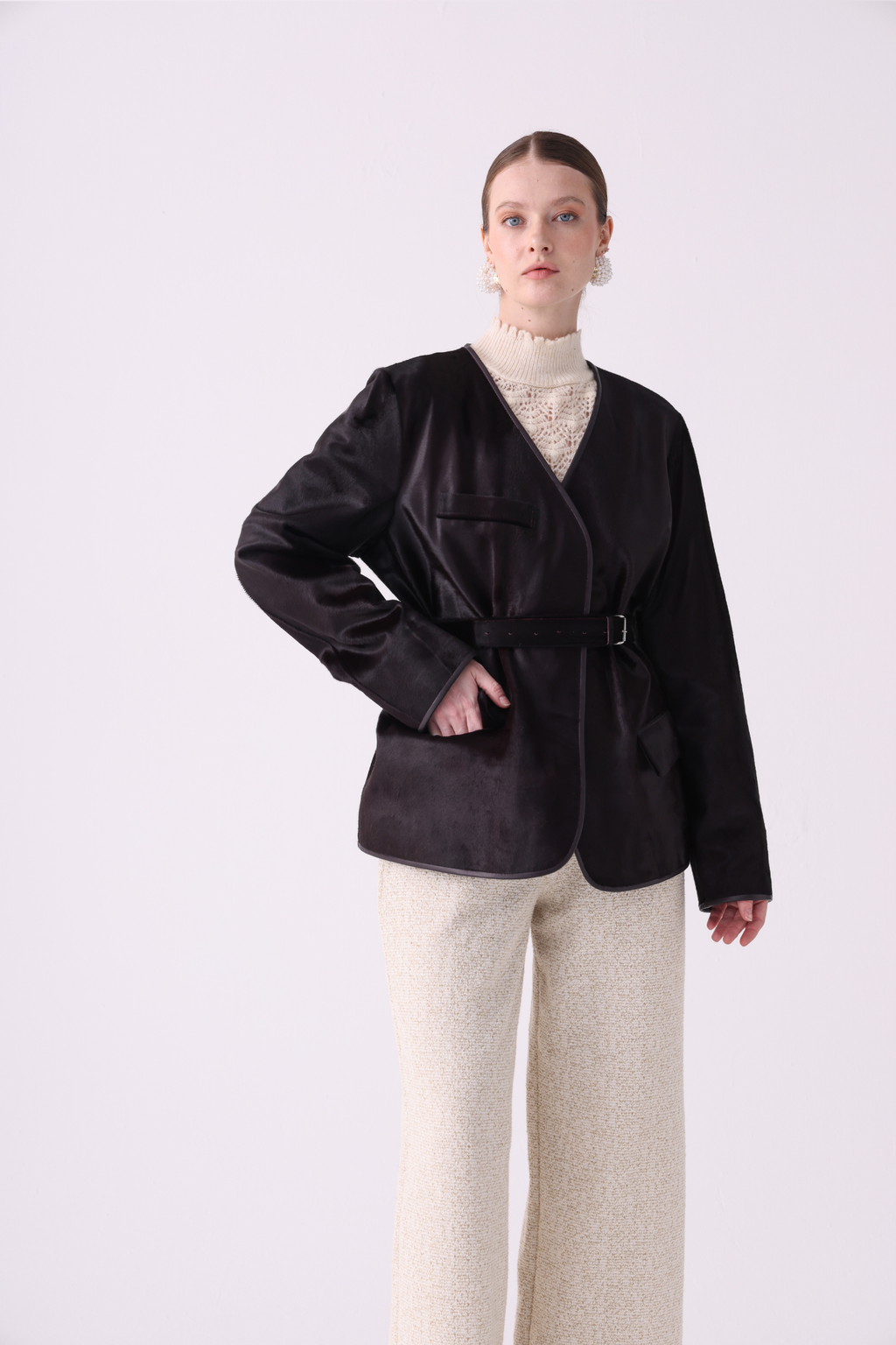 Aura <br> Calf Leather Belted Jacket