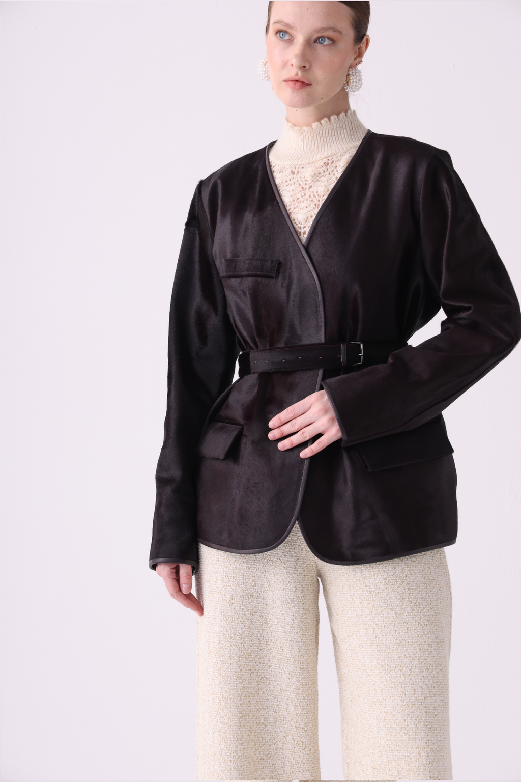 Aura <br> Calf Leather Belted Jacket