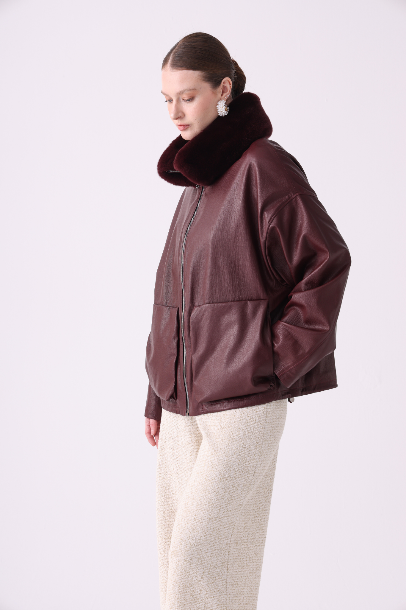 Valya <br> Burgundy oversized leather jacket
