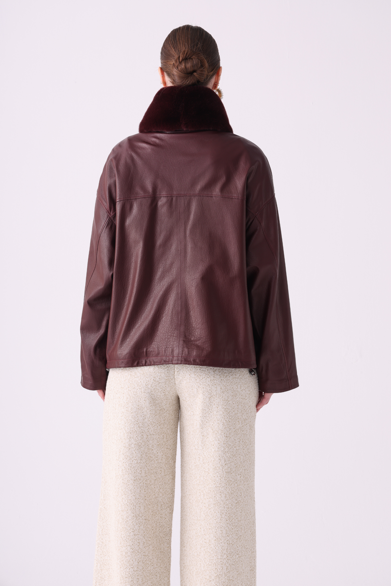 Valya <br> Burgundy oversized leather jacket