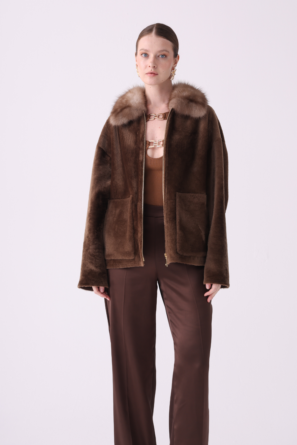 Sand <br> Relaxed Shearling Jacket