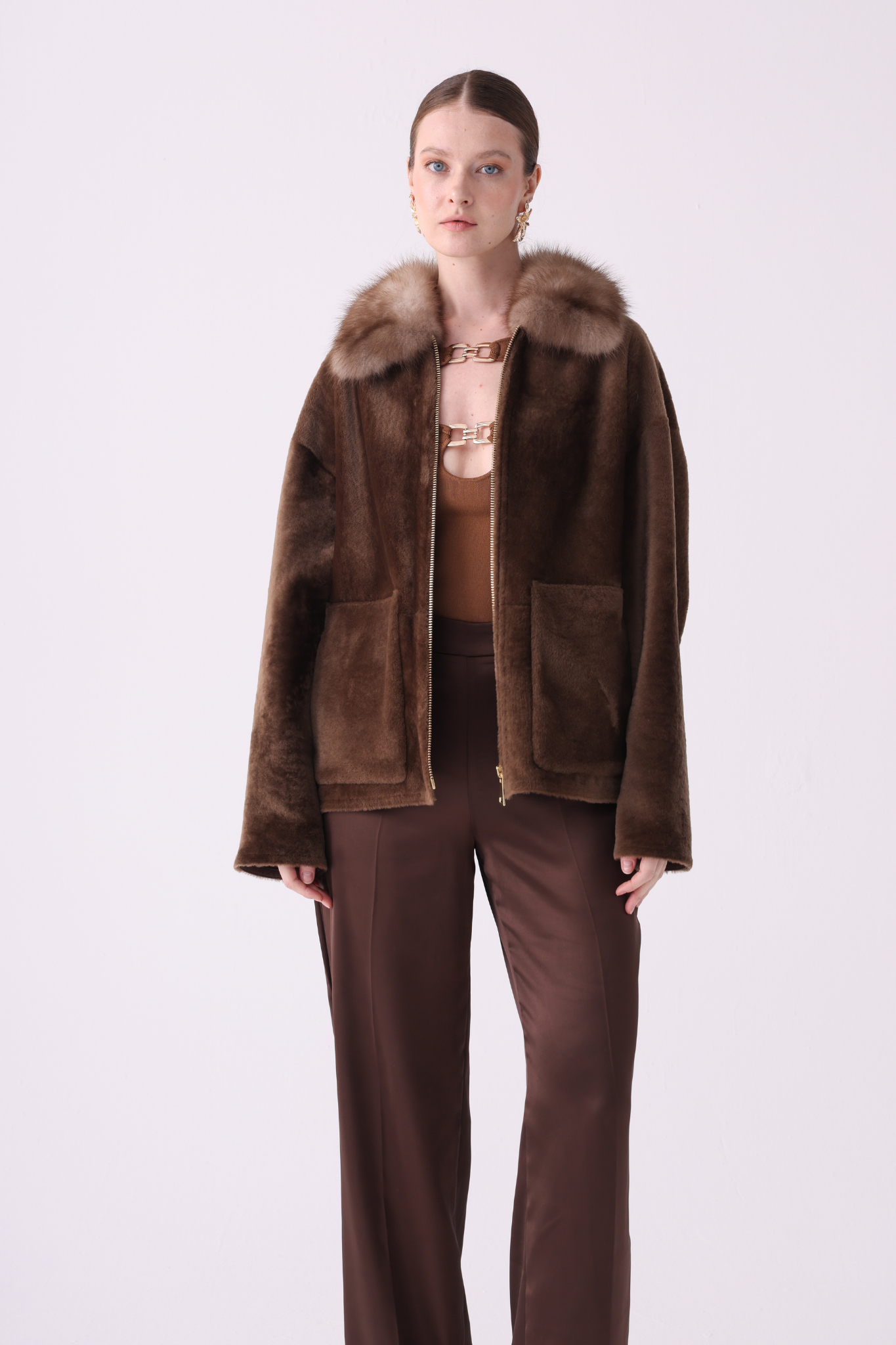 Sand <br> Relaxed Shearling Jacket