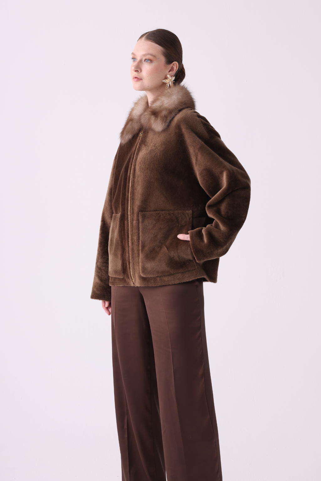 Sand <br> Relaxed Shearling Jacket