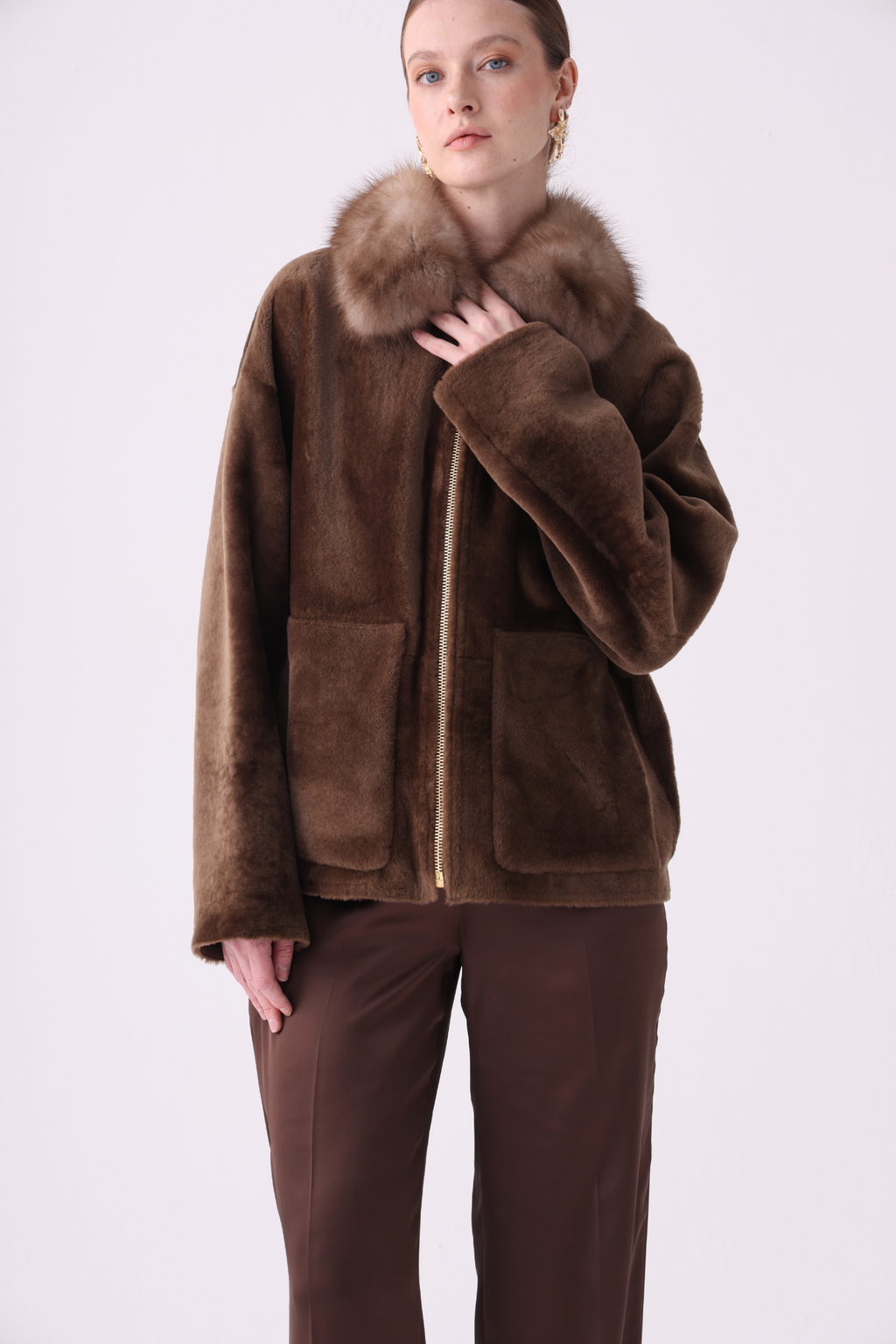 Sand <br> Relaxed Shearling Jacket