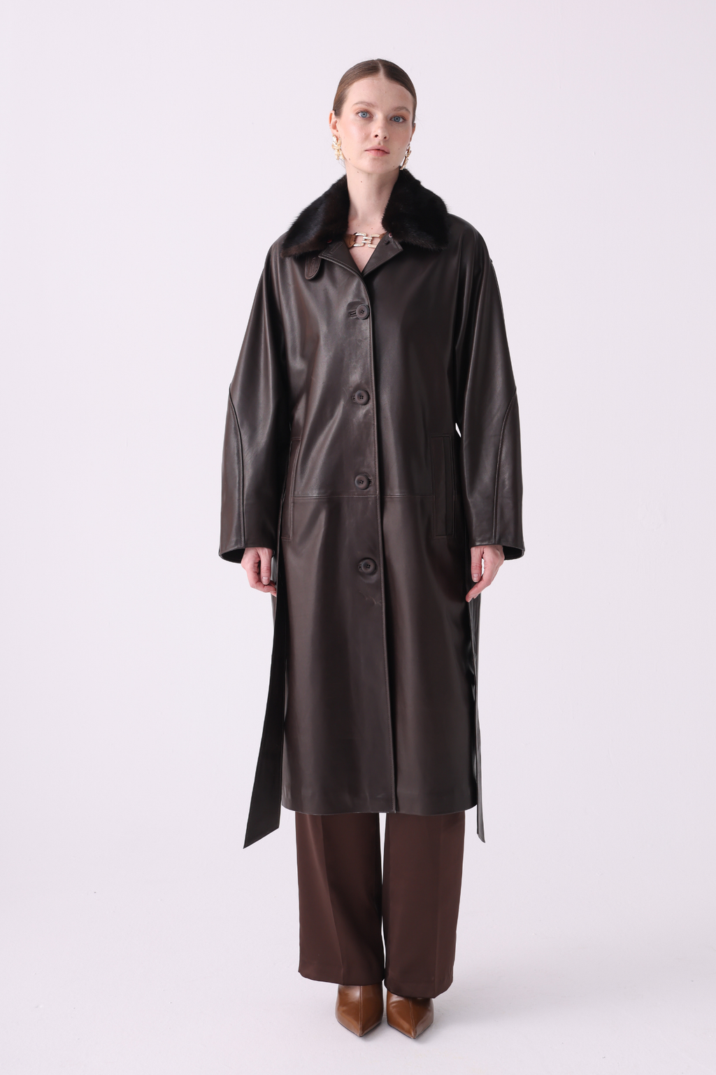 Naturel <br> Brown Leather Coat