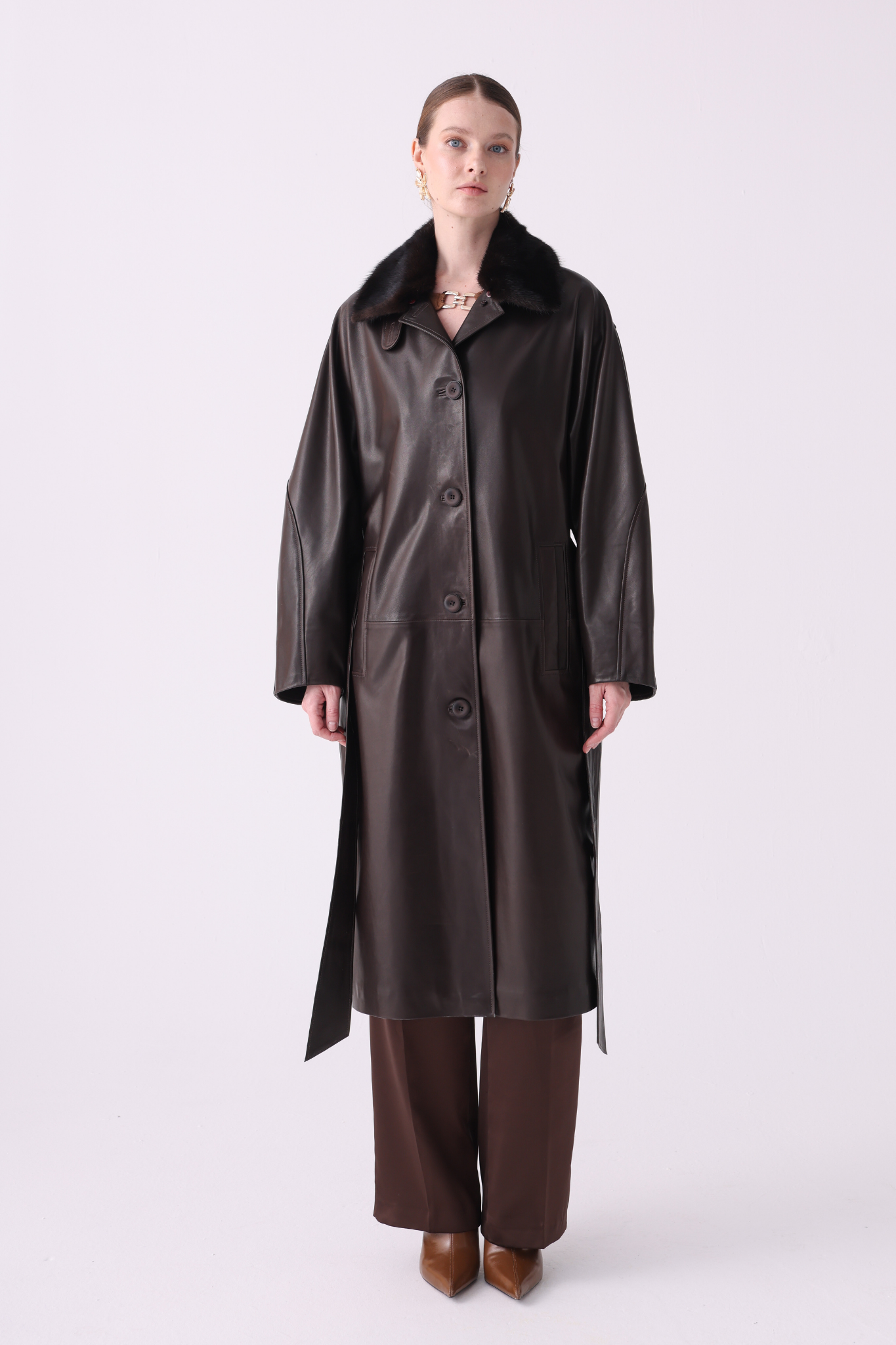 Naturel <br> Brown Leather Coat