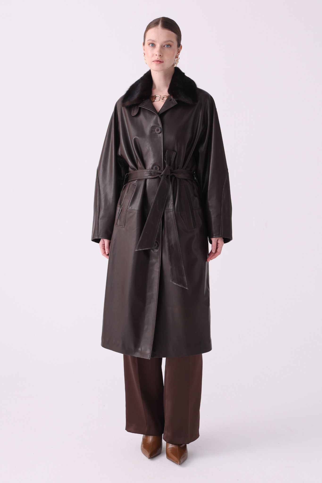 Naturel <br> Brown Leather Coat