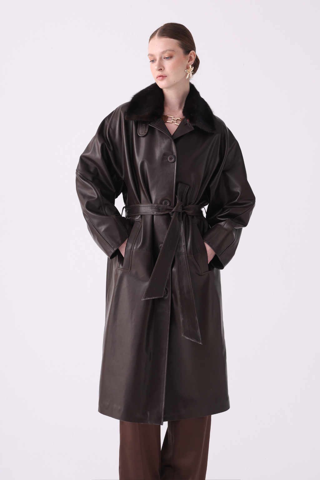 Naturel <br> Brown Leather Coat