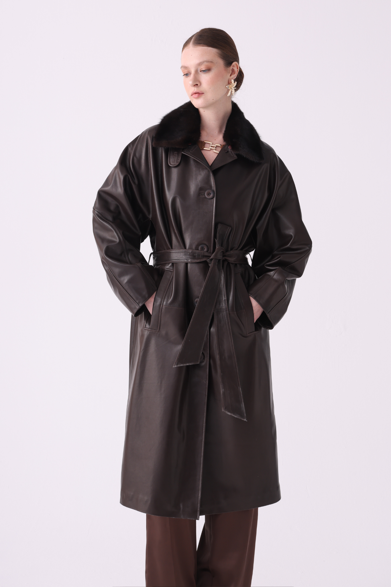 Naturel <br> Brown Leather Coat