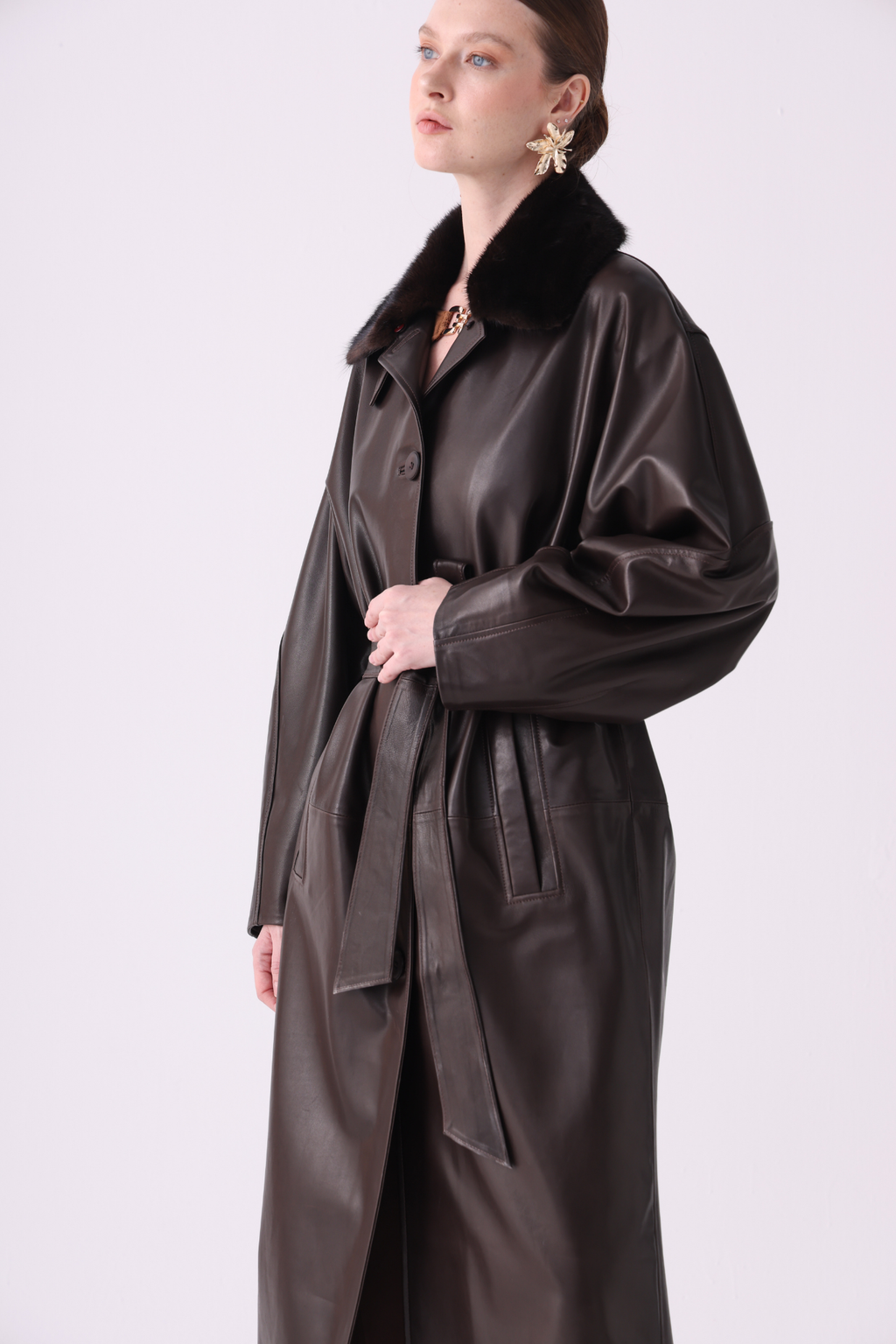 Naturel <br> Brown Leather Coat