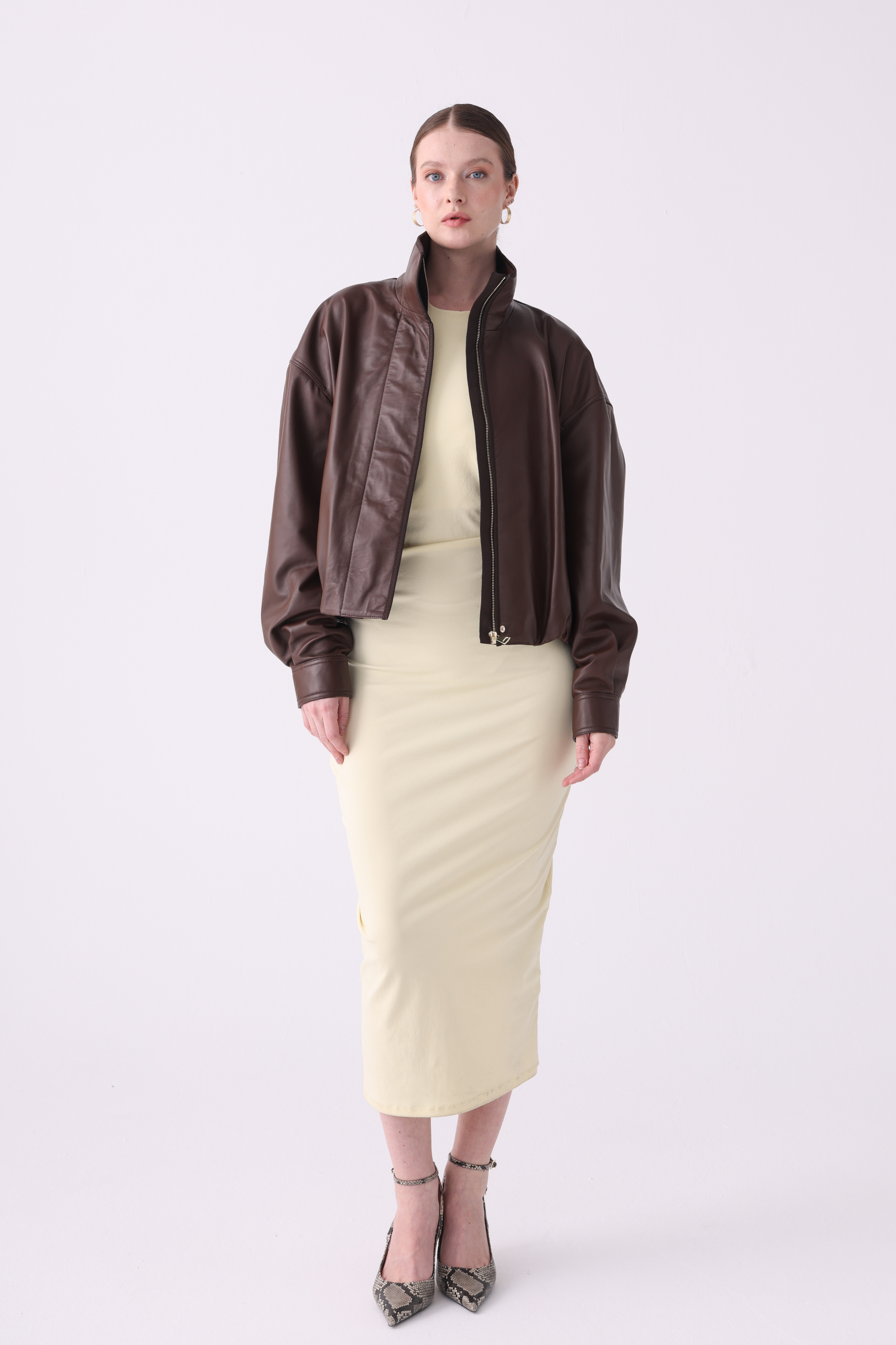 Solyra <br> Brown Oversized Leather Jacket