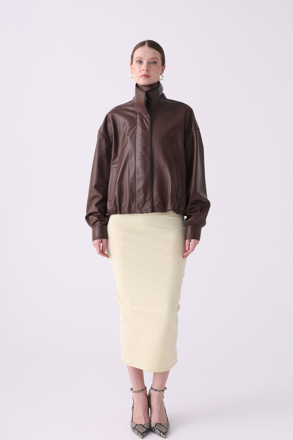 Solyra <br> Brown Oversized Leather Jacket