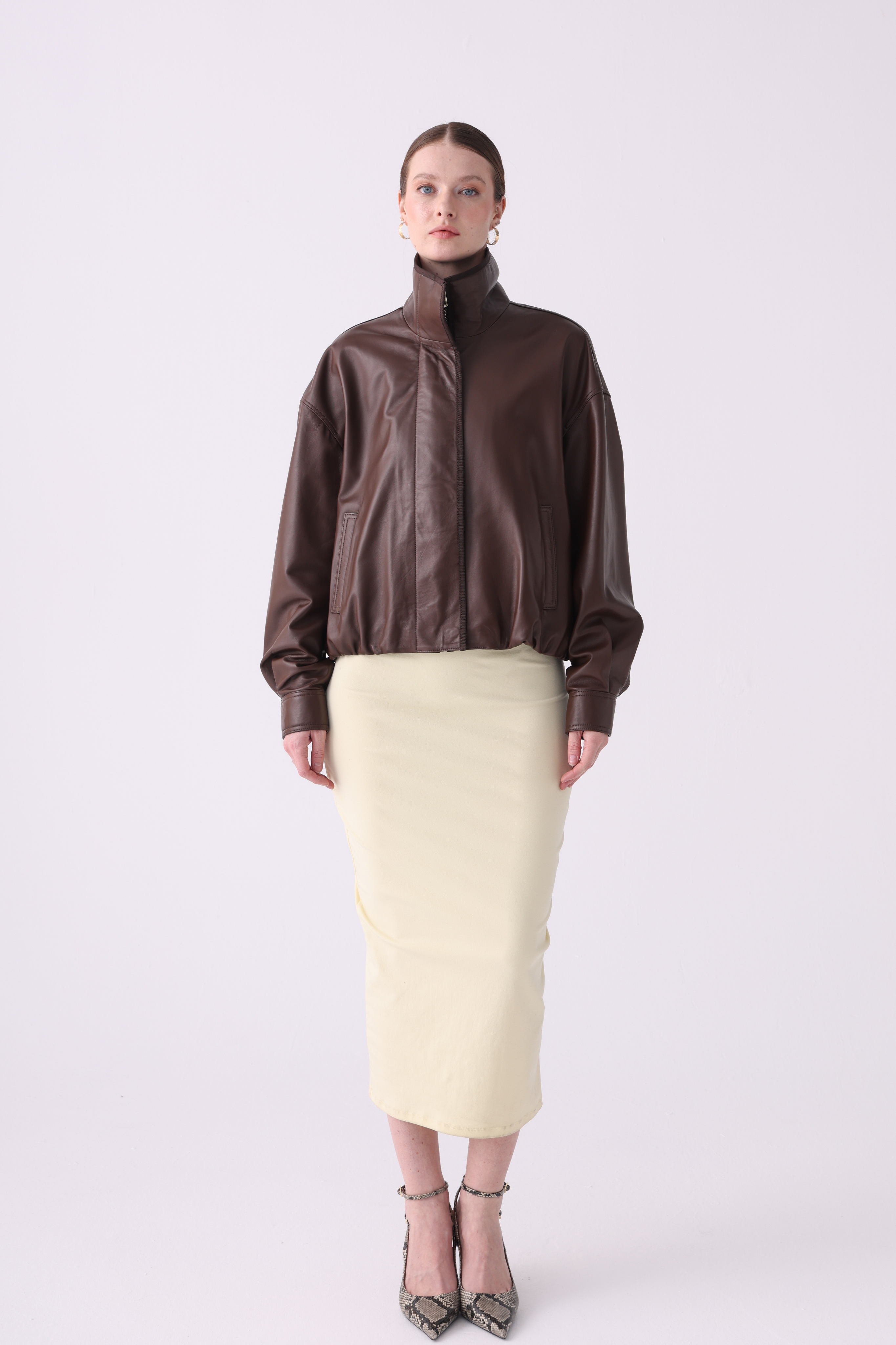 Solyra <br> Brown Oversized Leather Jacket