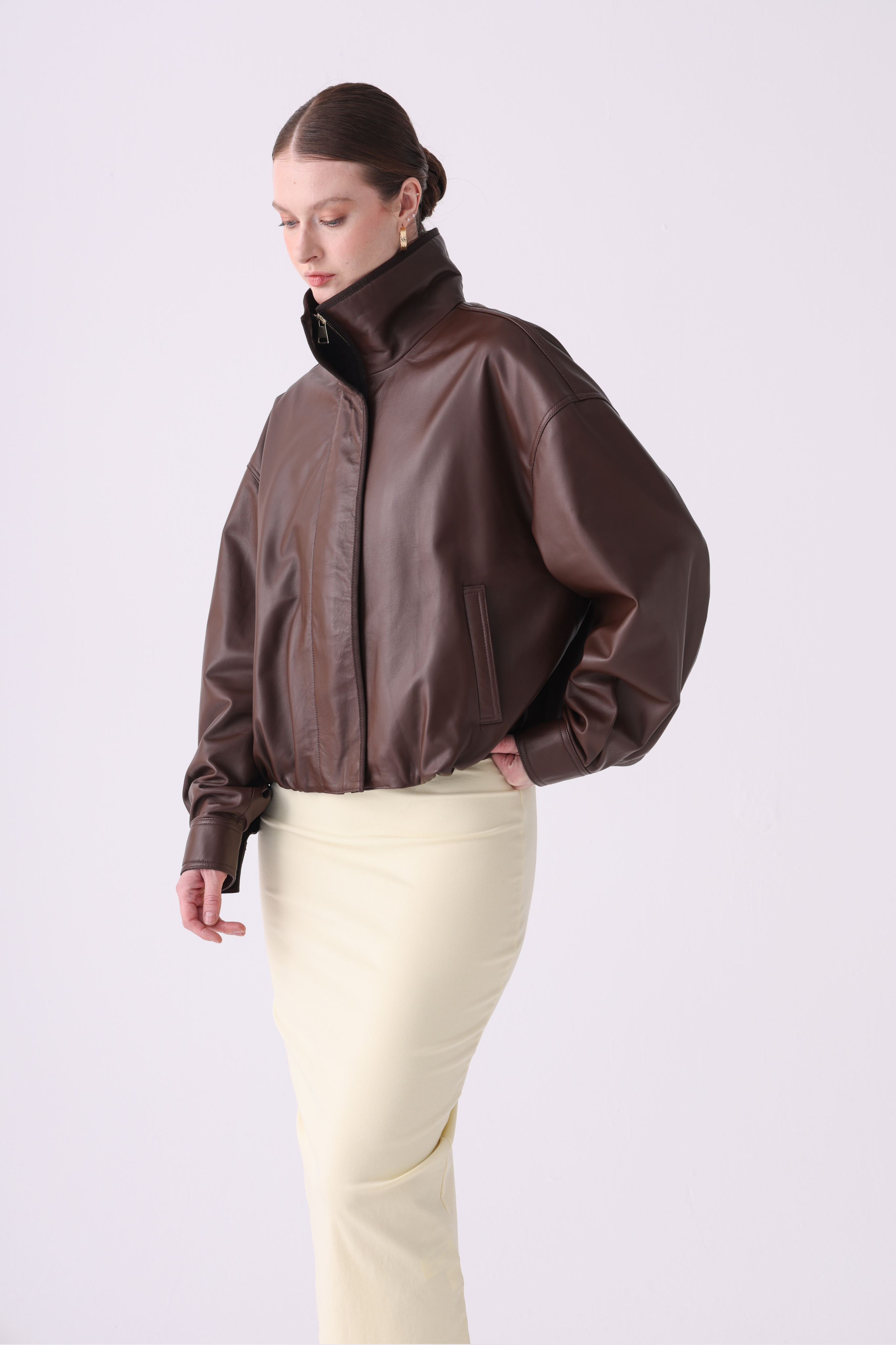 Solyra <br> Brown Oversized Leather Jacket