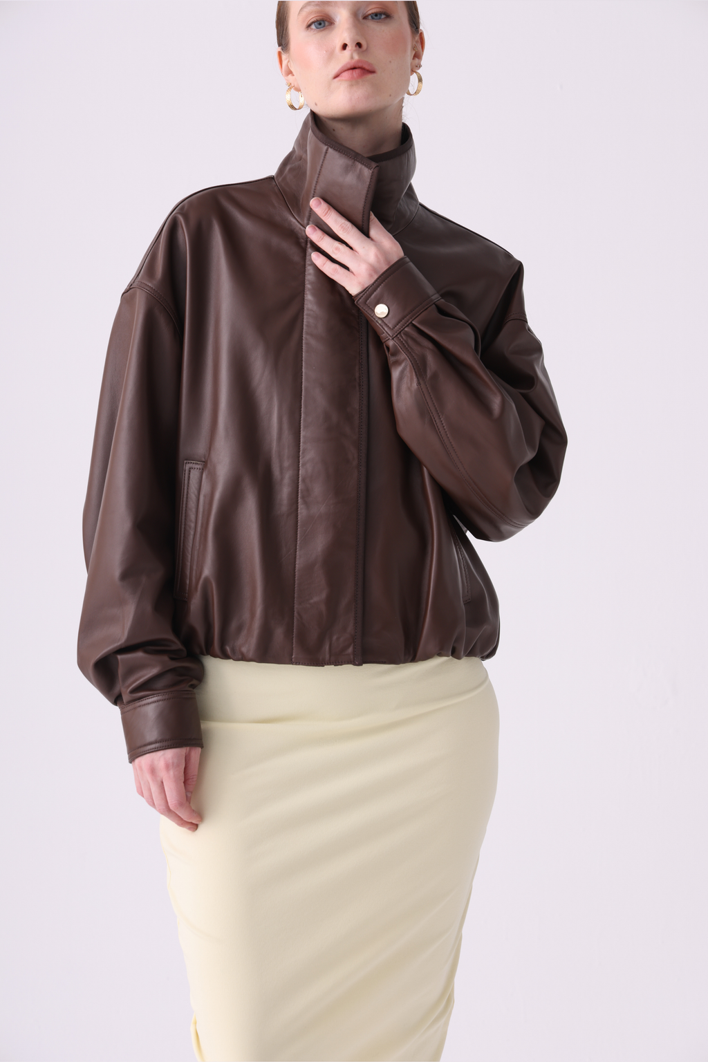 Solyra <br> Brown Oversized Leather Jacket