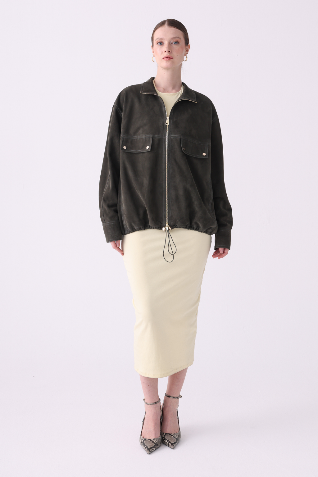 Khaki <br> Relaxed Suede Jacket