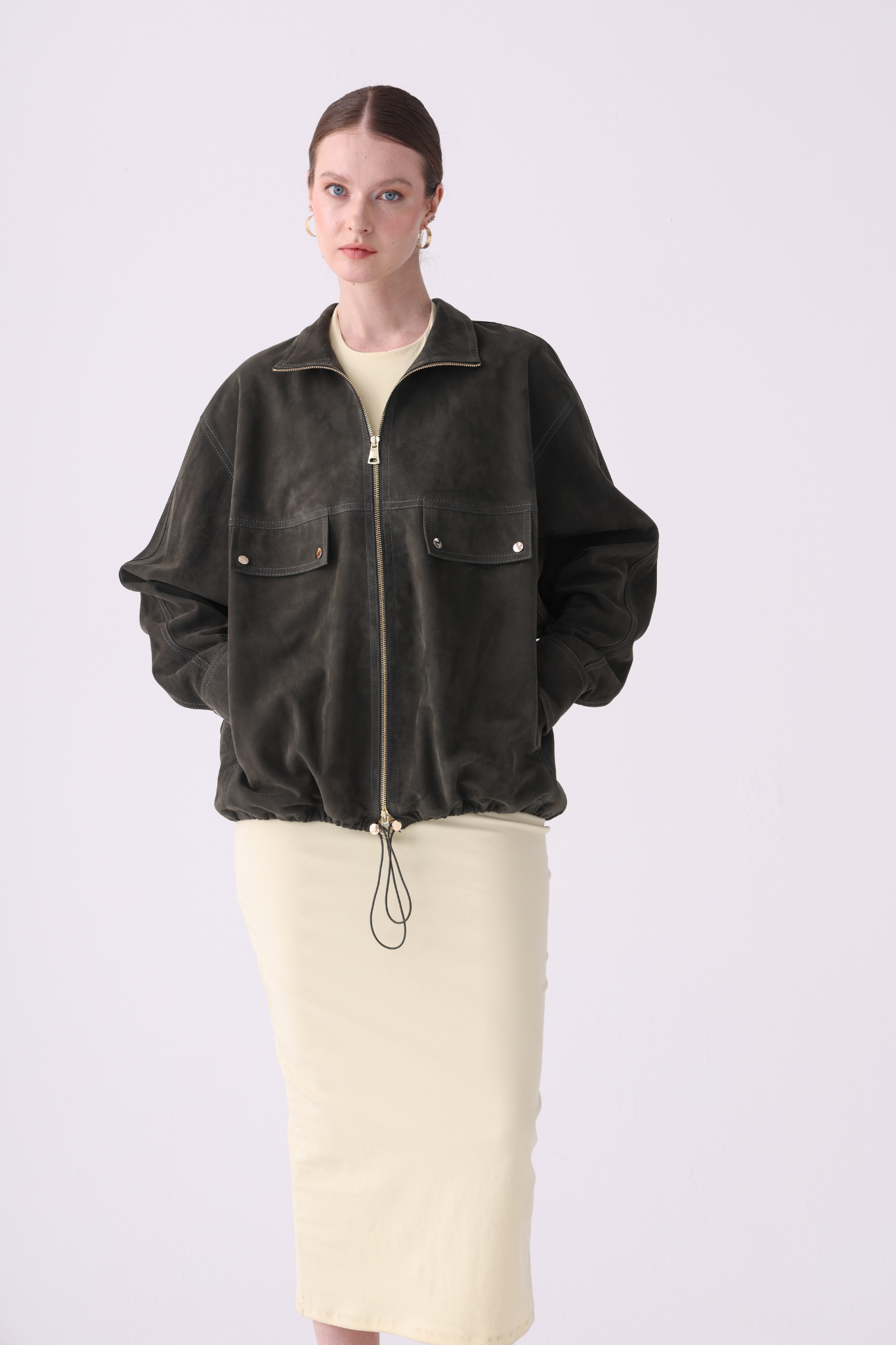 Khaki <br> Relaxed Suede Jacket