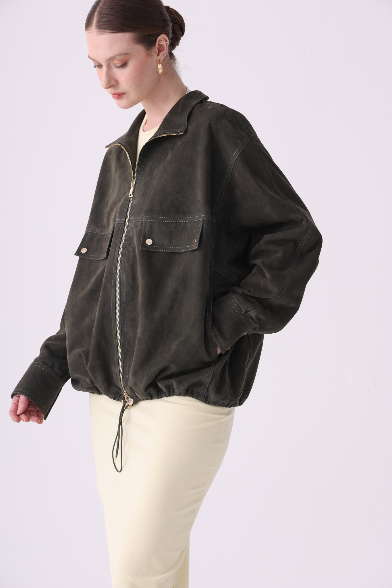 Khaki <br> Relaxed Suede Jacket