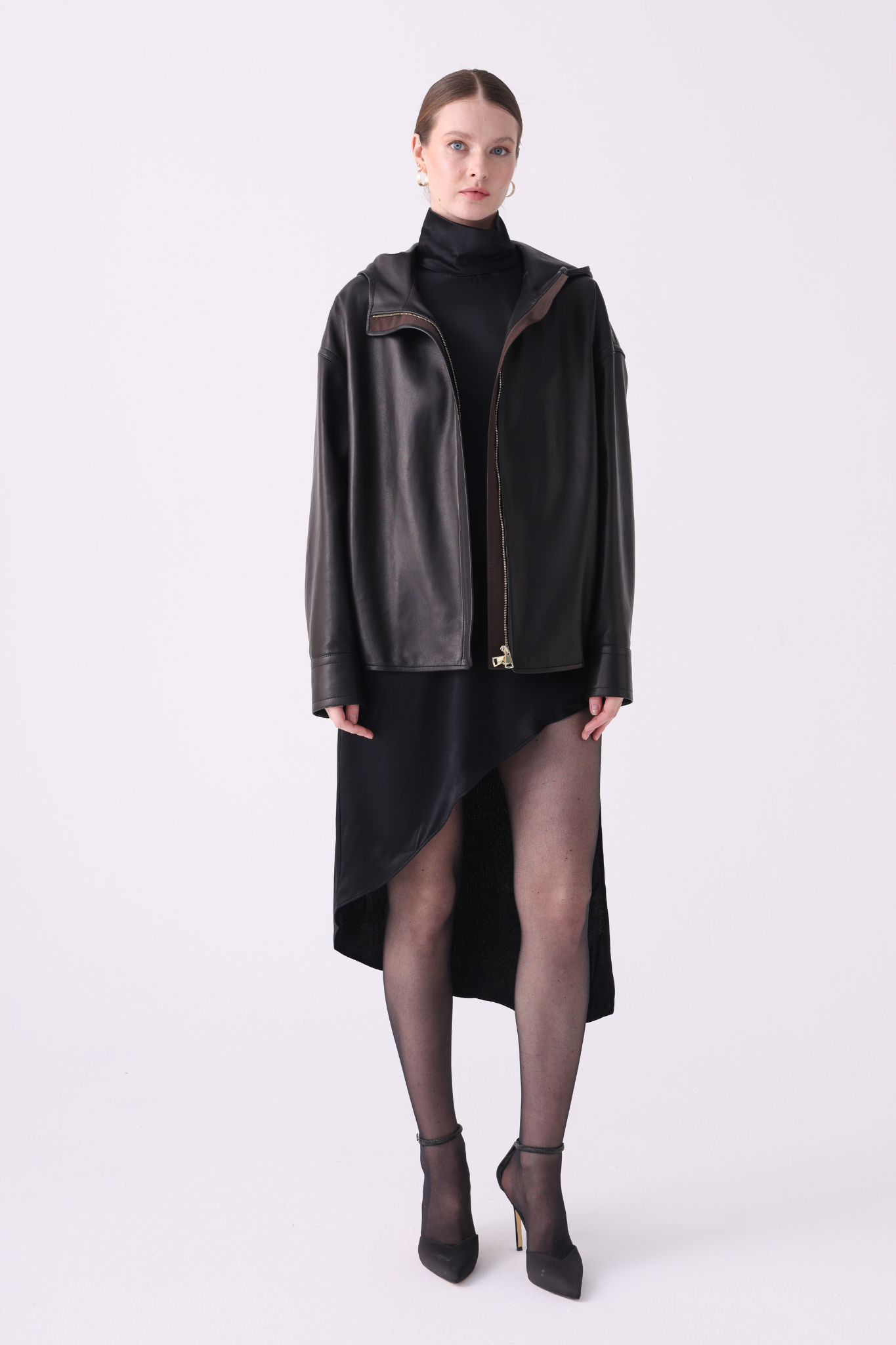 Hood <br> Leather jacket