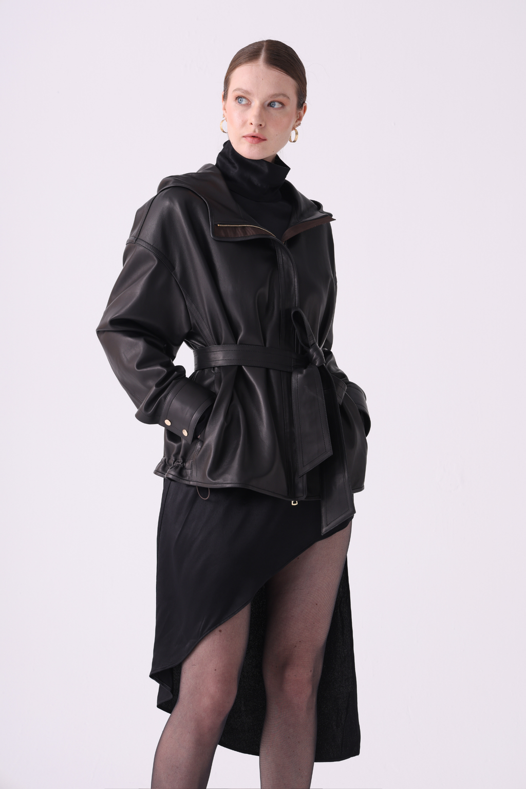 Hood <br> Leather jacket
