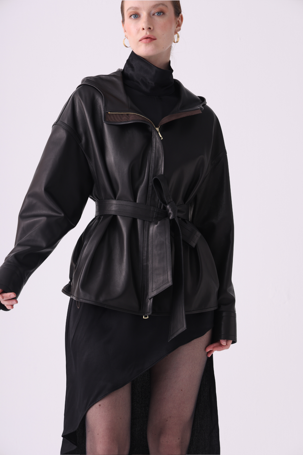 Hood <br> Leather jacket
