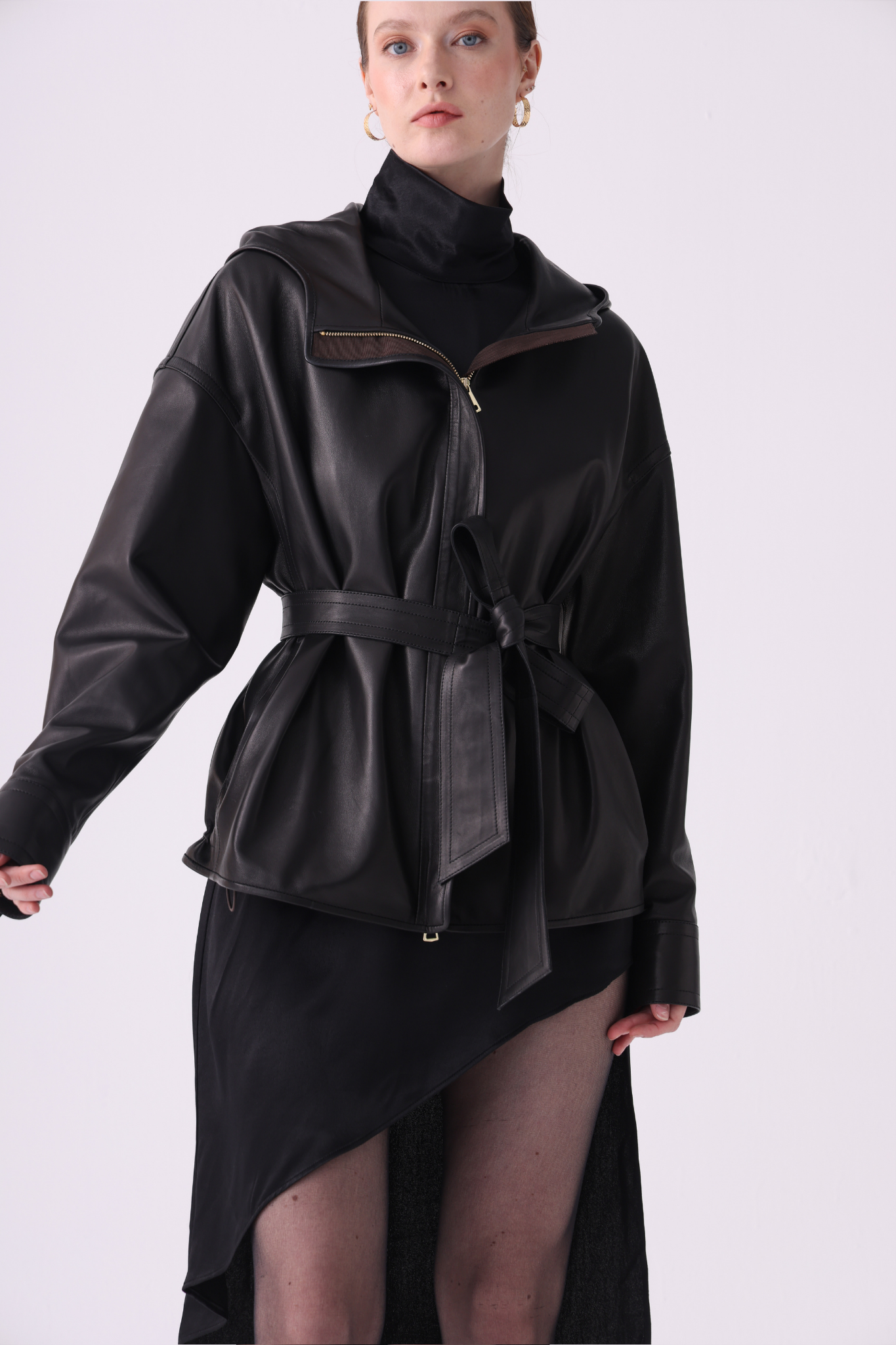 Hood <br> Leather jacket