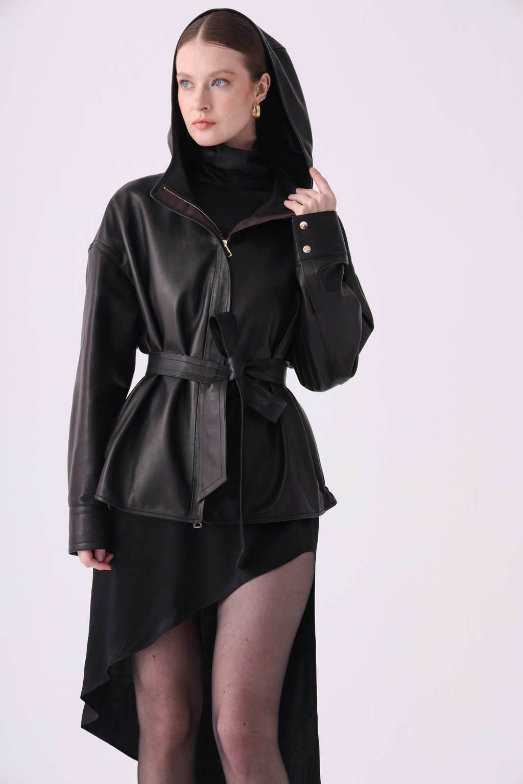 Hood <br> Leather jacket