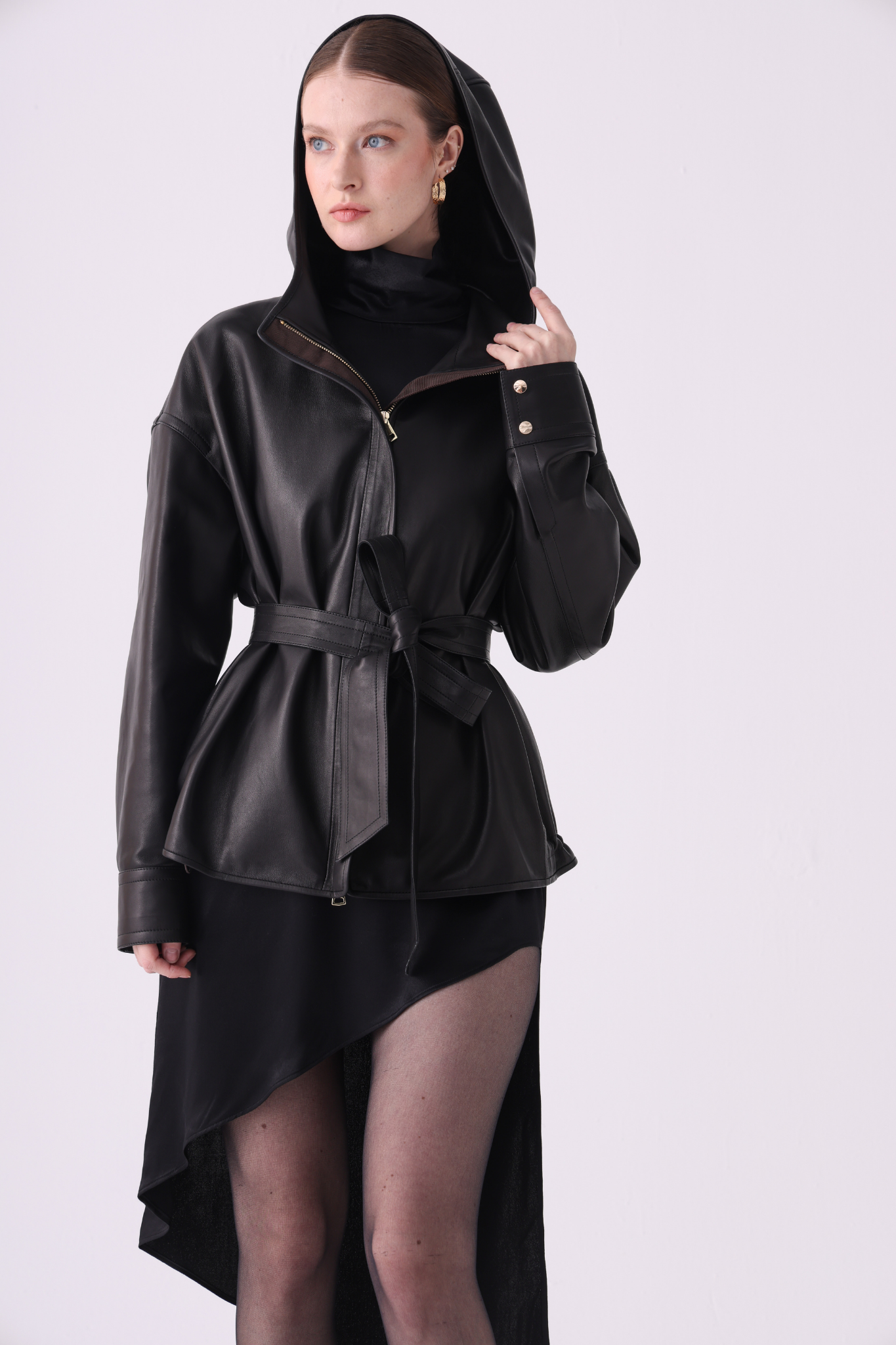 Hood <br> Leather jacket