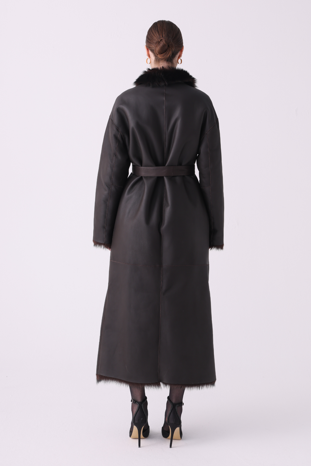 Calor <br> Reversible Shearling Long Coat - Brown Tundra