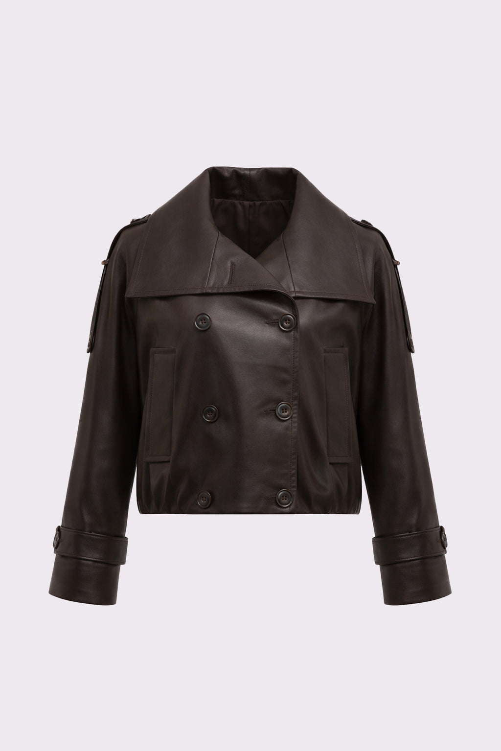 Zia <br> Oversized Wide-Collar Leather Peacoat