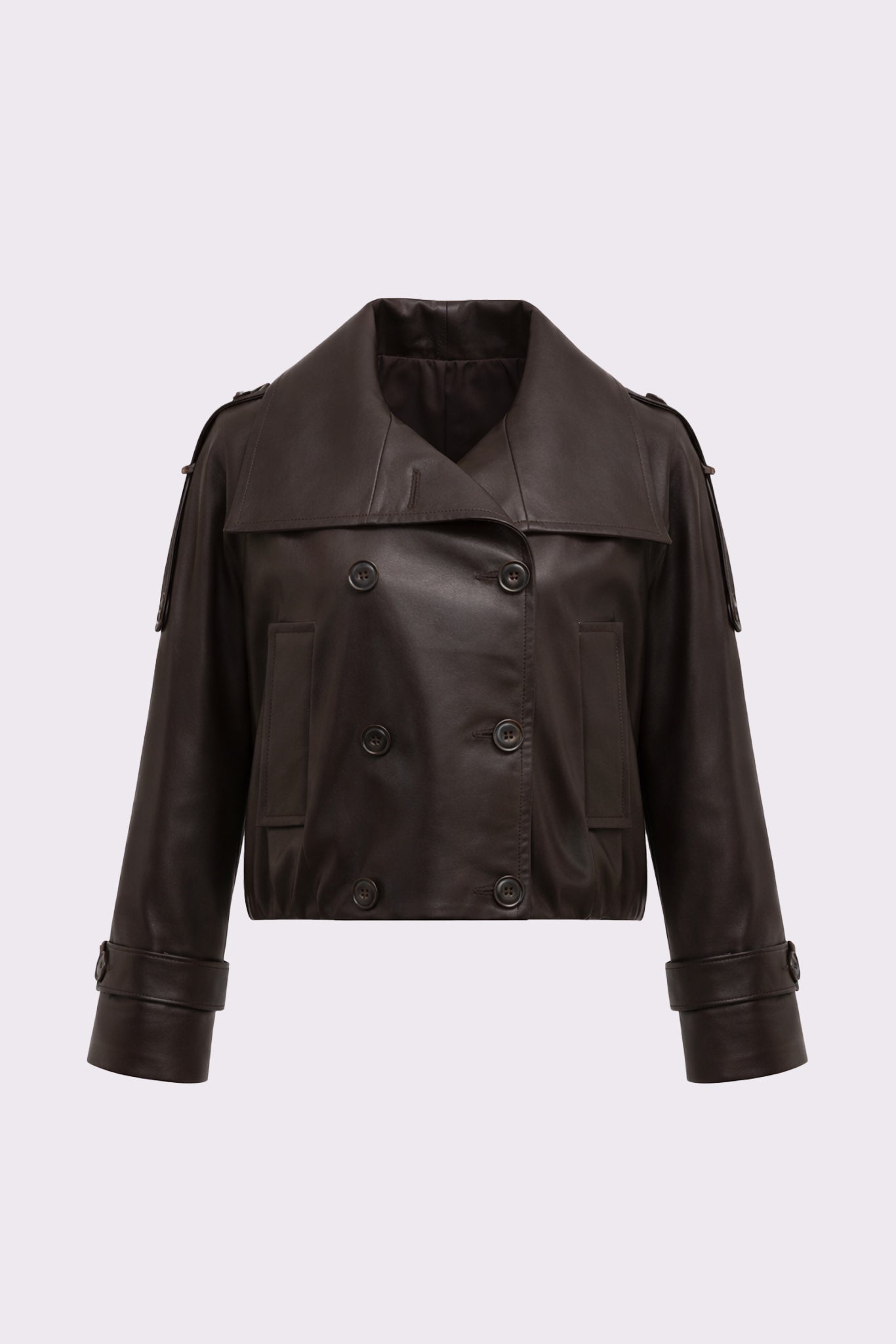 Zia <br> Oversized Wide-Collar Leather Peacoat