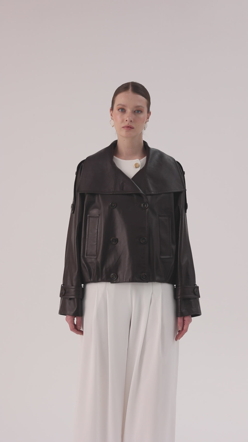 Zia <br> Oversized Wide-Collar Leather Peacoat