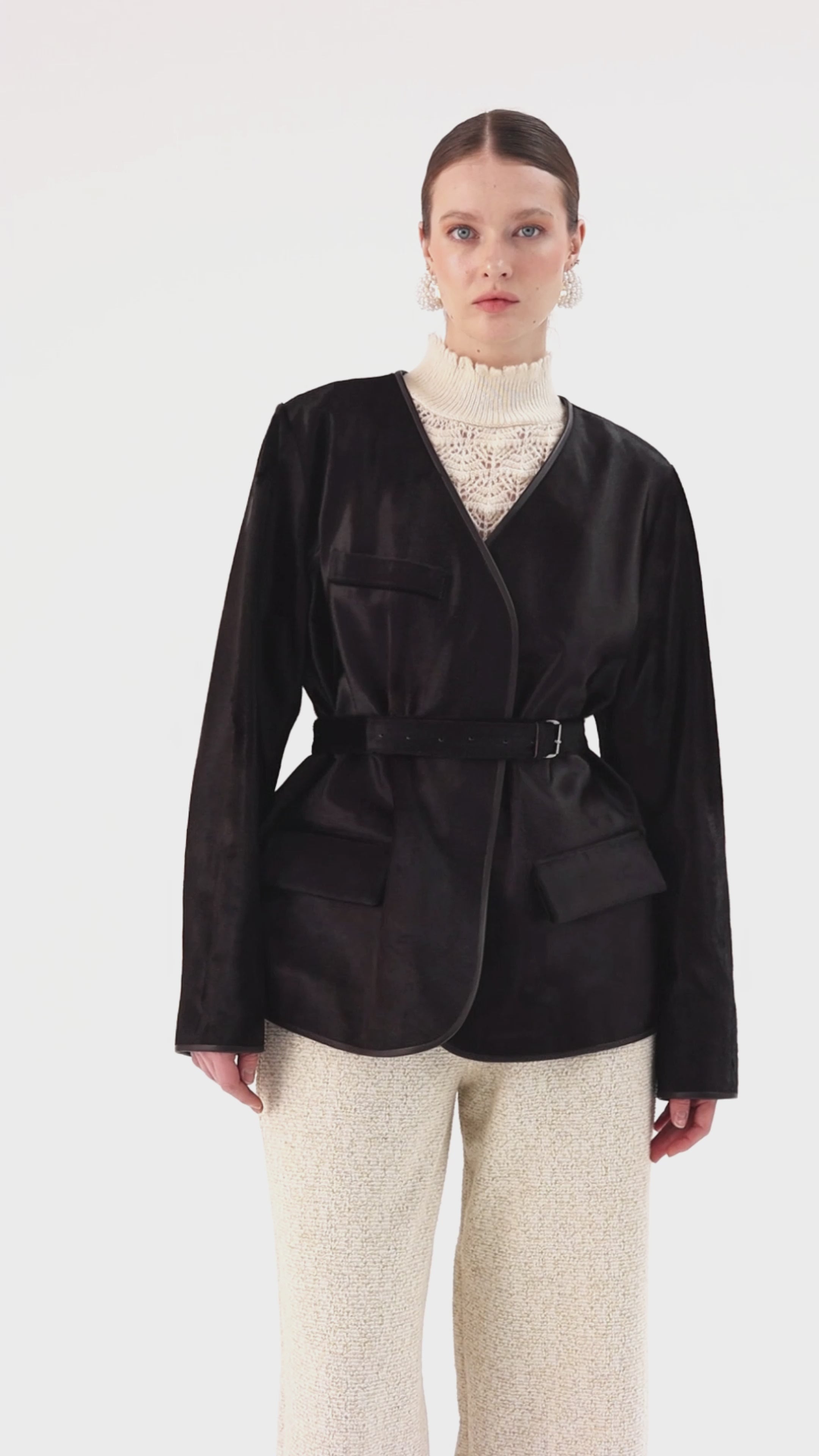 Aura <br> Calf Leather Belted Jacket