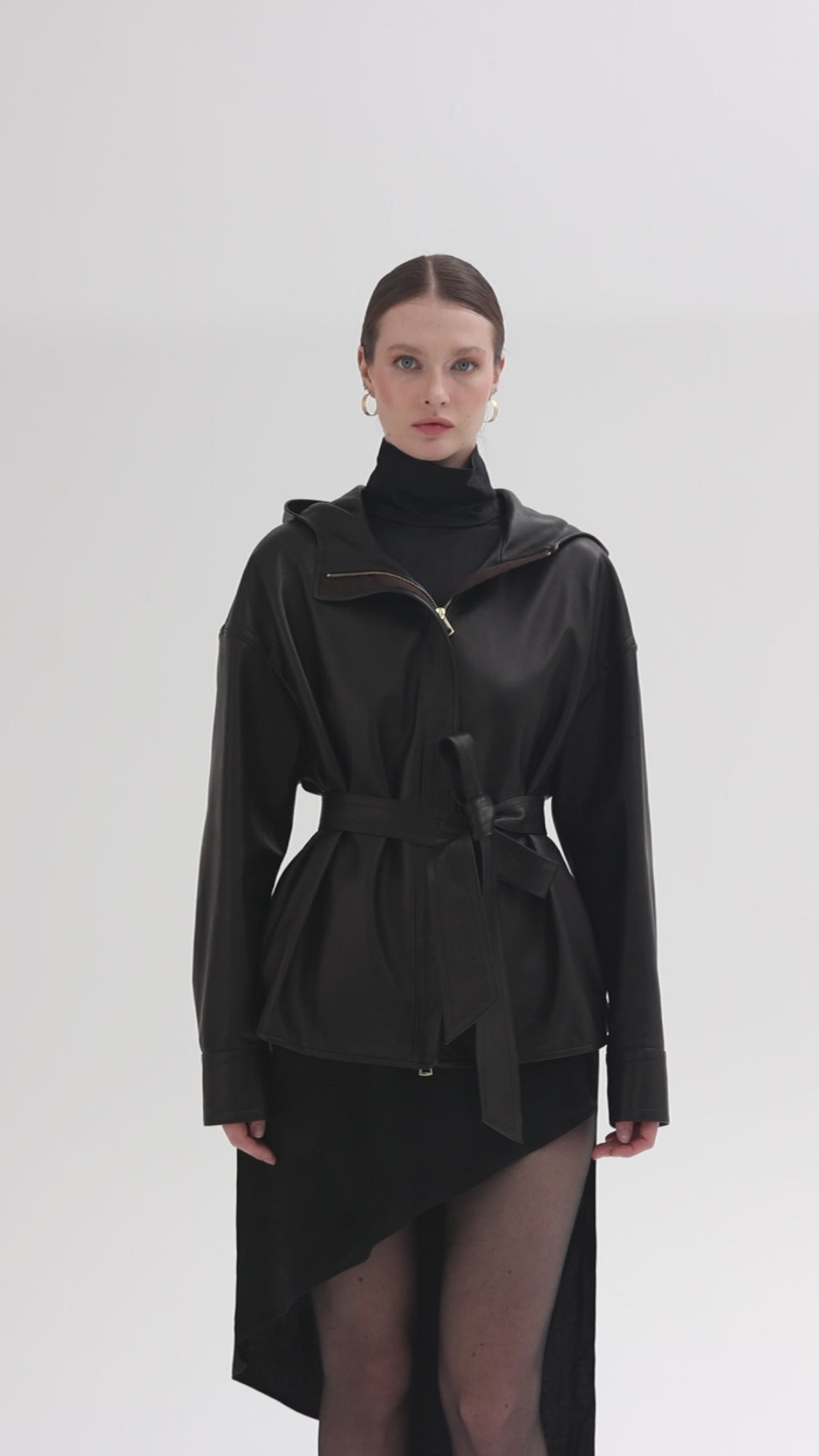 Hood <br> Leather jacket