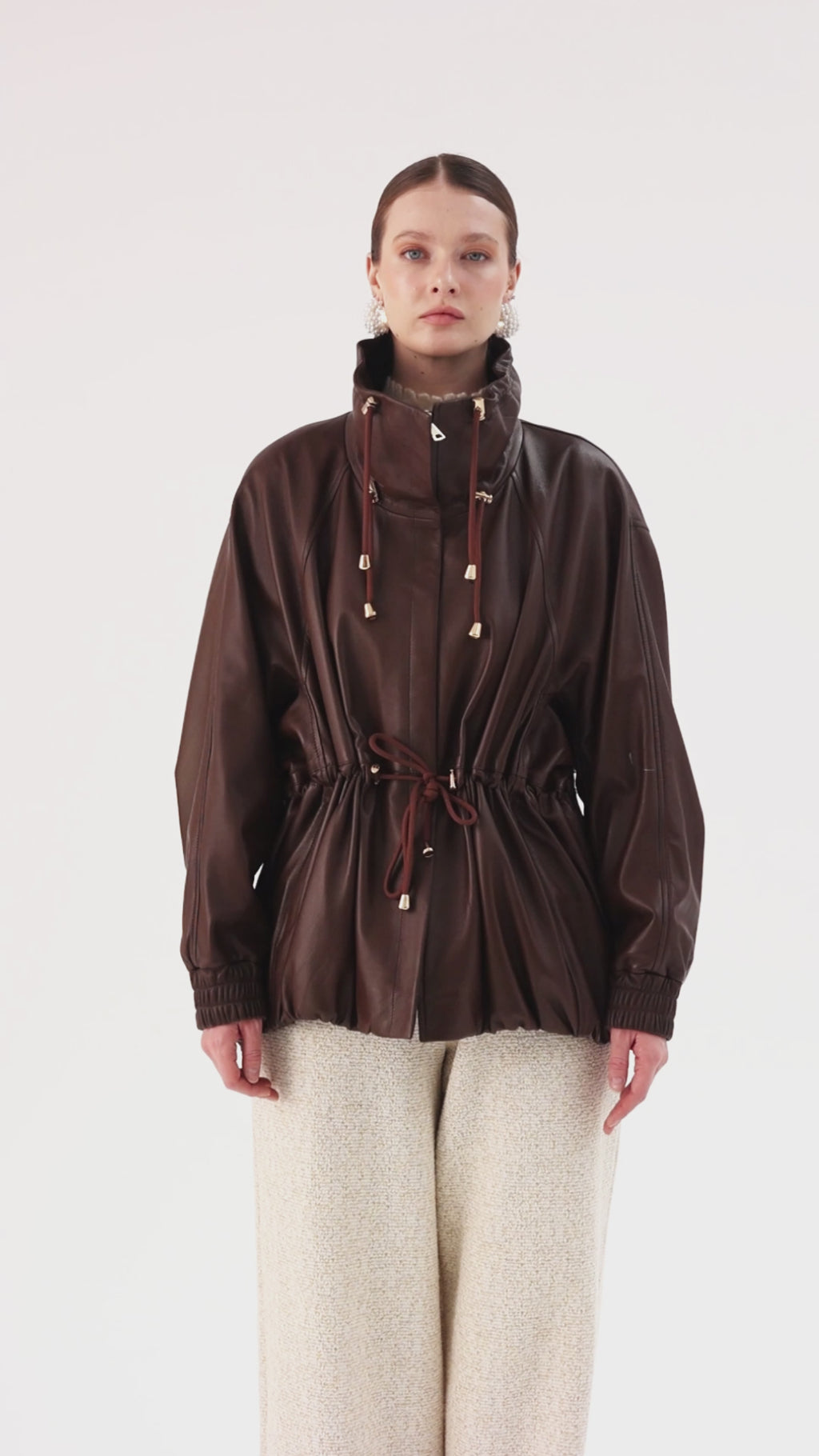 Mora <br> Leather Elastic-Waist Jacket